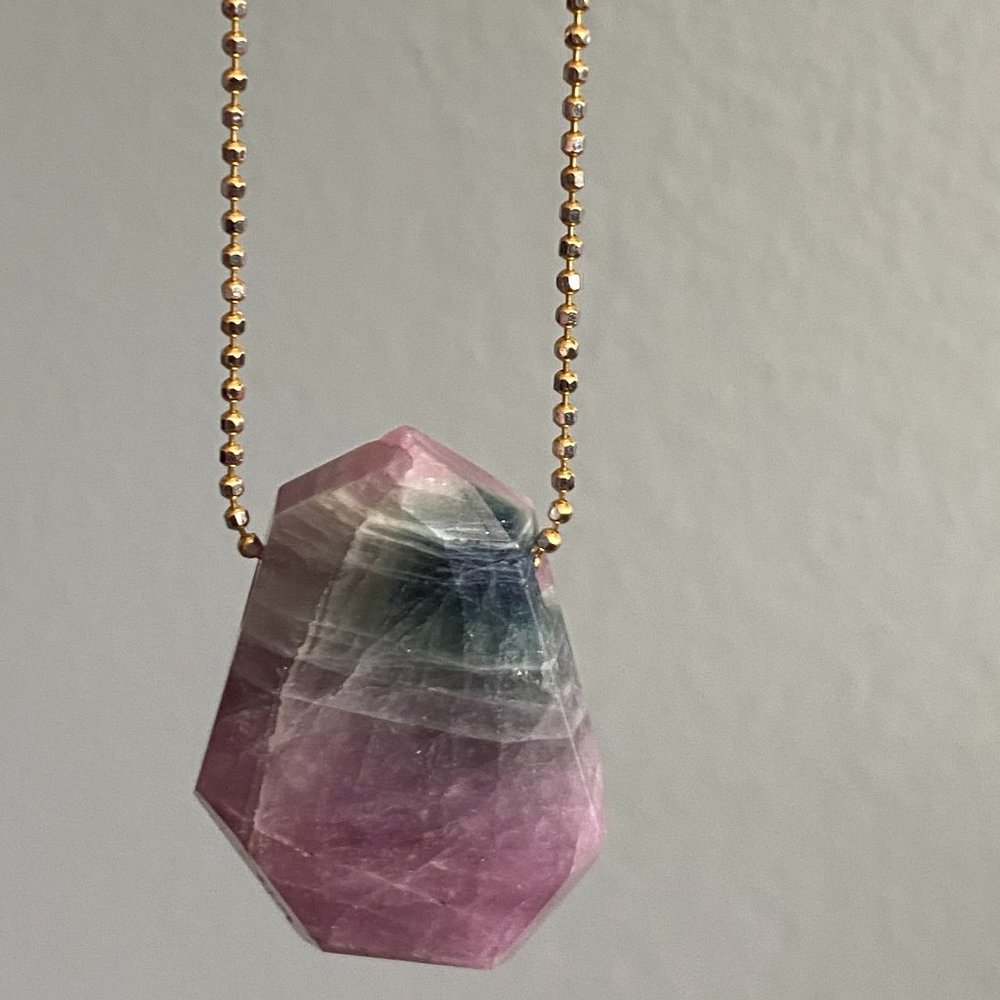 Pratt Daddy Rainbow Tourmaline Pendant w/ 14k Solid Gold ball chain - Super Rare